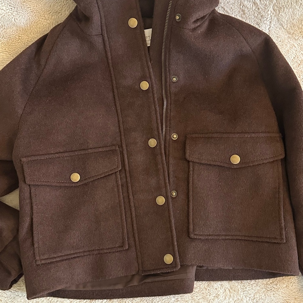 SOLD LOFT Funnel Neck Wool Jacket in dark brown